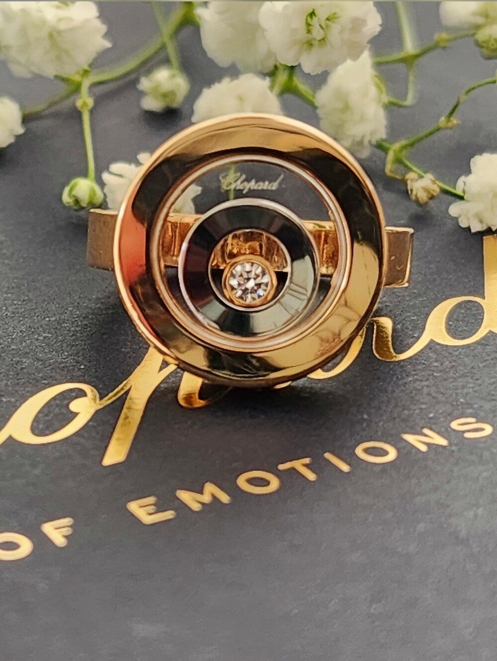Chopard 18k Yellow Gold Diamond Happy Spirit Ring Size 6